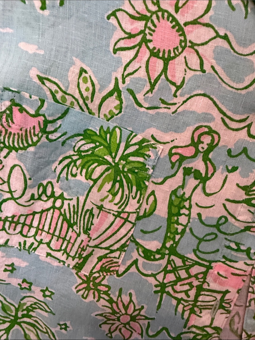 Lilly Pulitzer Blue Green Pink Tropical Print Button-Up Blouse - Picture 4 of 9
